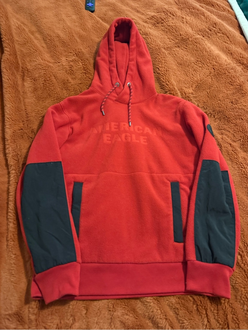 American Eagle Outfitters Red and Black Hooded Sweatshirt